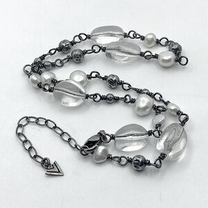 Silpada Pearl & Rock Crystal Necklace Retired #N1602 / 15” + 2” Extender Chain